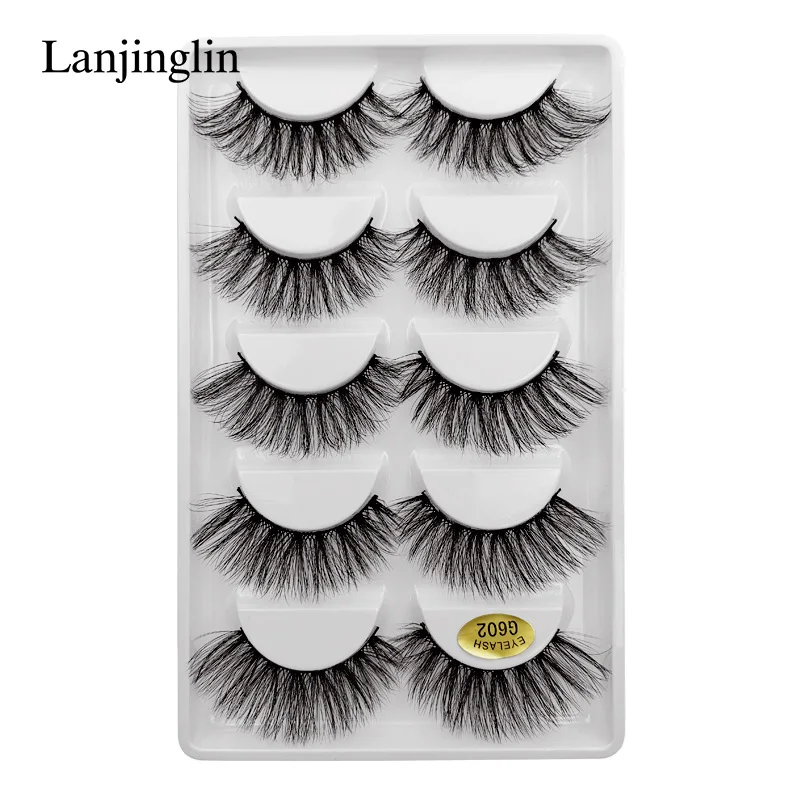 G602 50 BOXES LANJINGLIN 50 boxes/lot natural long mink eyelashes faux cils soft volume 3d lashes hand made false eyelashes wholesale G6 - Цвет: G602 50 BOXES