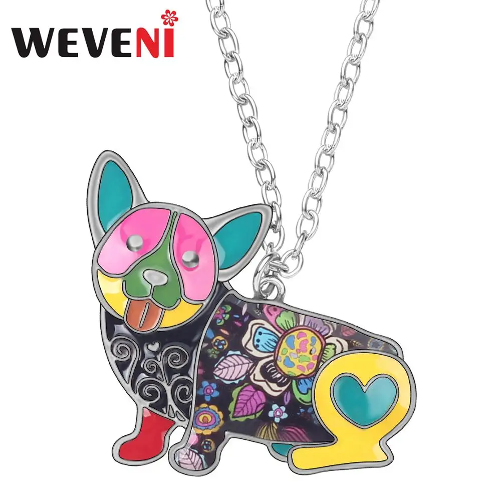WEVENI эмаль сплав цветочный корги подвеска для ожерелья собак цепочка чокер
