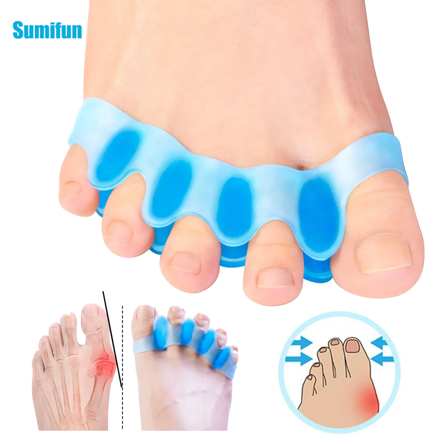 

4Pcs Blue Soft Silicone Toe Separator Treat Overlapping Toes Pain Relief Hallux Valgus Bunion Corrector Foot Care Accessories