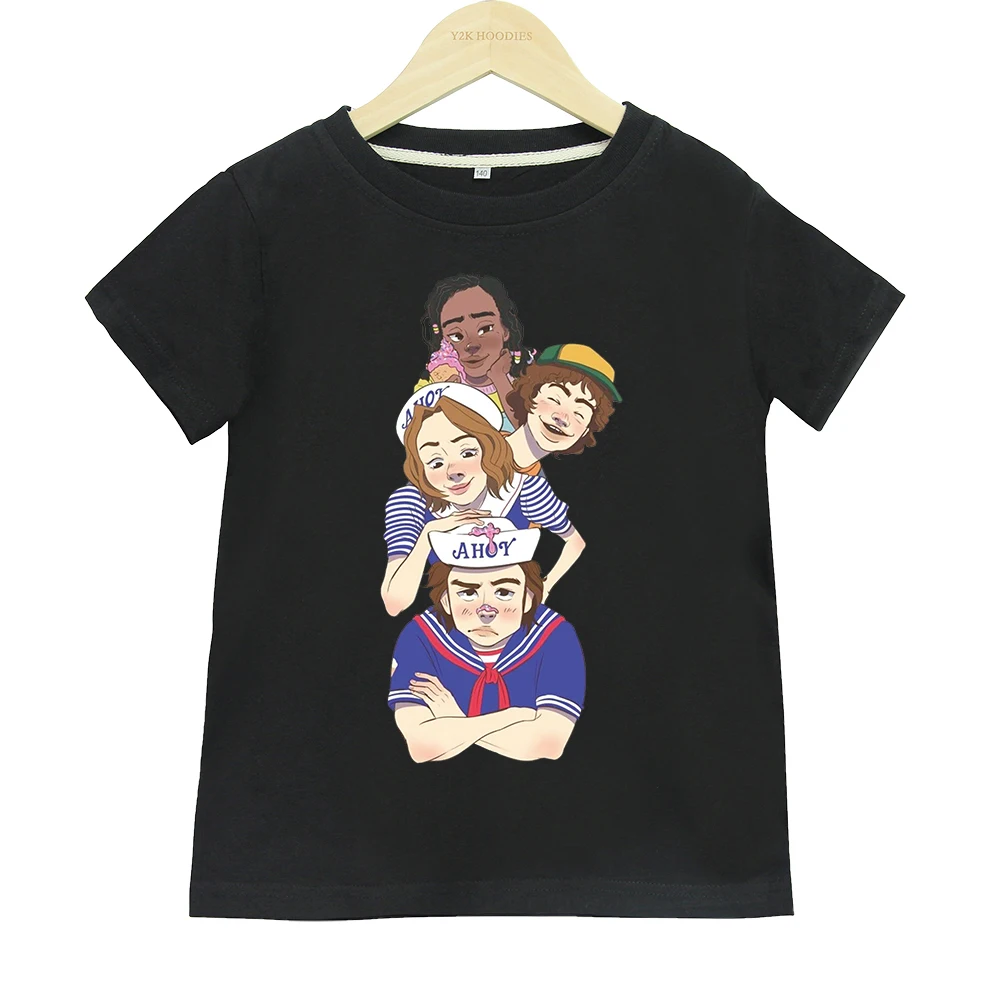

Stranger Things Cartoon Print Short-sleeved T-shirt Boys and Girls Summer Sports and Leisure Short-sleeved T-shirt Clothes