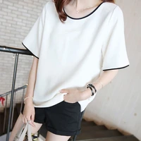 solid color short sleeved t shirt womens round neck half sleeved top tee summer thin loose shirt
