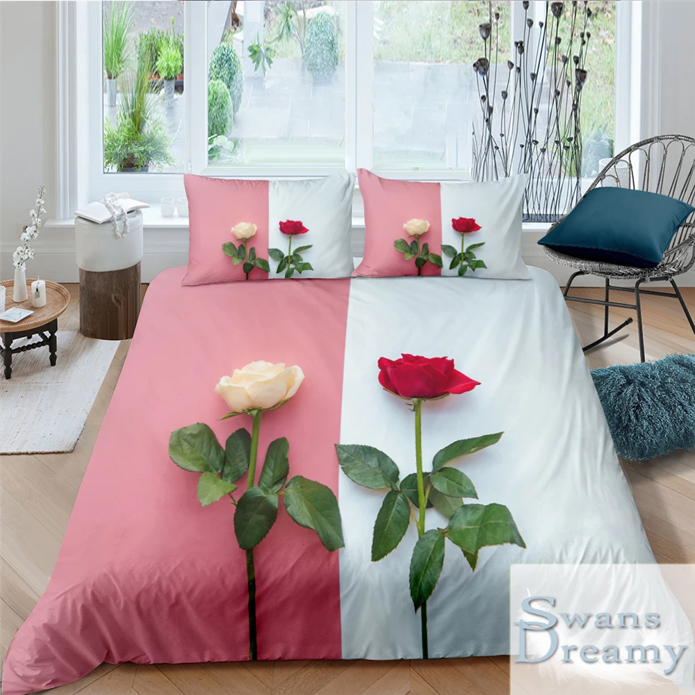 

Комплект постельного белья для влюбленных с розами для взрослых, пододеяльник с наволочкой, односпальная кровать, двуспальная кровать, евр...