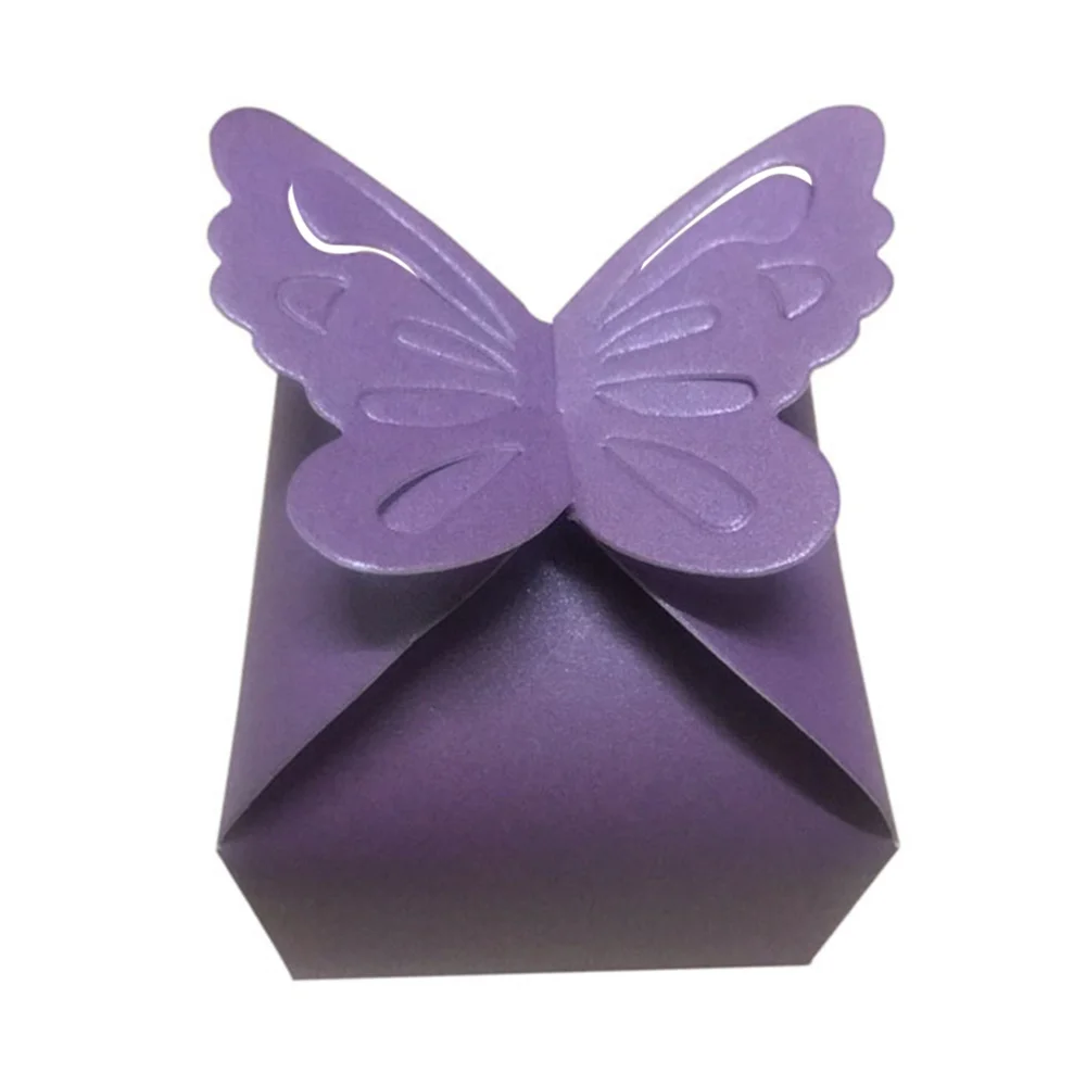 

10pcs Creative Butterfly Candy Box Lovely Iridescent Paper Packaging Gift Boxes Party Supplies for Wedding Festival (Purple)