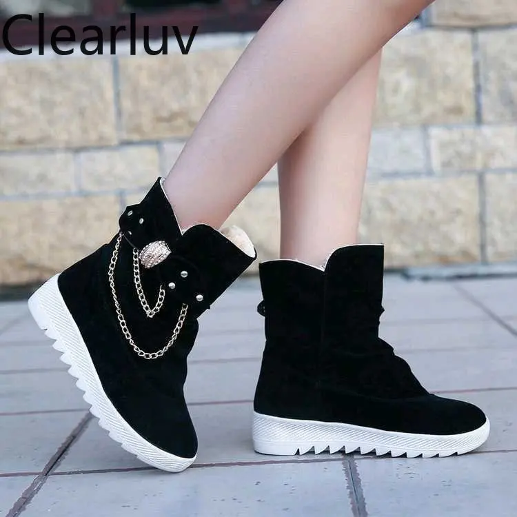 Женские замшевые ботинки на платформе теплые зимние из флока толстой подошве