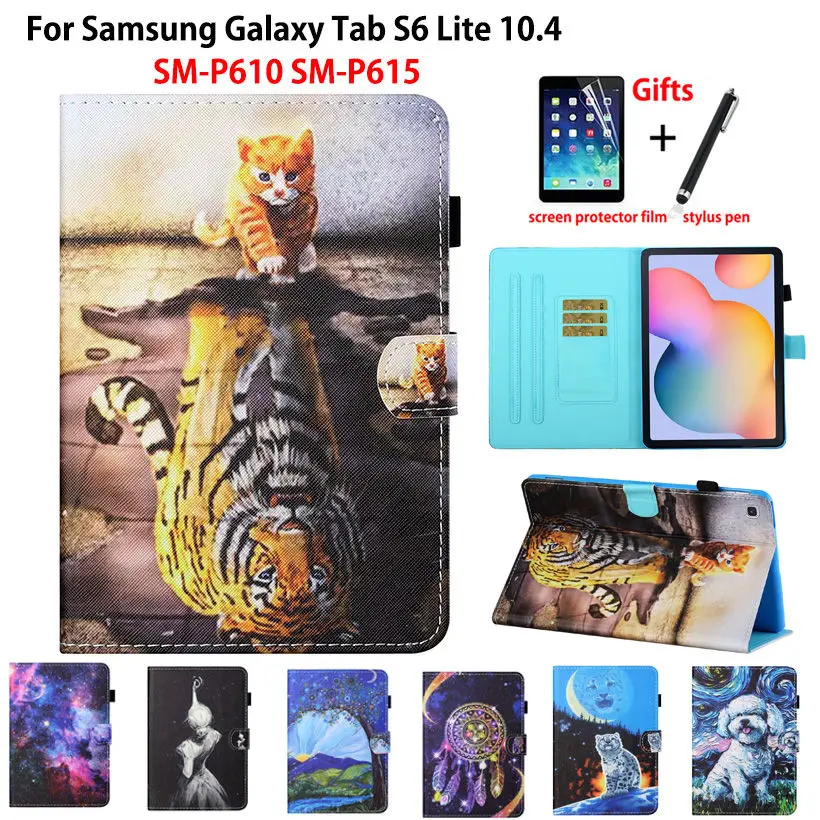 

Чехол для Samsung Galaxy Tab S6 Lite 10,4 2020 P610 P615 SM-P610, чехол, защитный чехол с мультяшным рисунком и подставкой + подарок