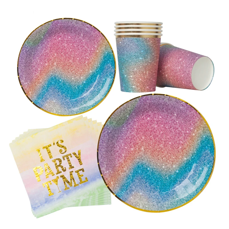 

Красочная галактика звездное небо, день рождения, одноразовая посуда, бумажная тарелка, чашка, салфетка, украшение для будущей мамы, для дев...