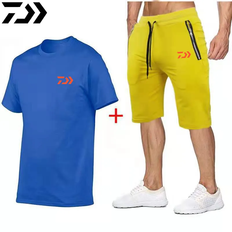 

New Spring Summer Men Sportswear 2 Piece Set Outdoor DAIWA Fishing Clothing Set Quick Dry Sport Suit DAWA Fishing Shirts+Pants