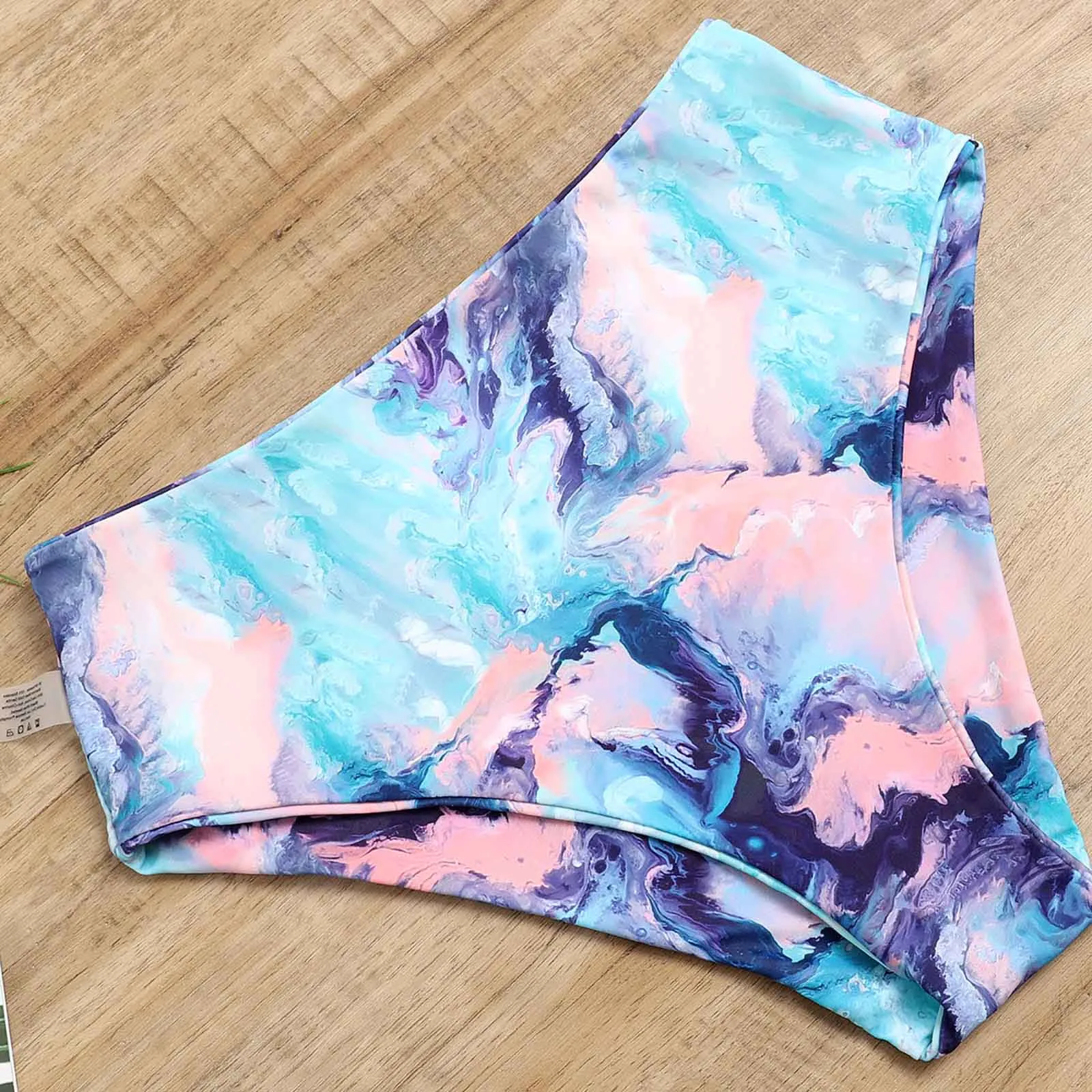 

2pcs Women Swimsuits Bikini Set Push-Up Padded Top High Waist Tie Dye Print Backless Bowknot Thong Swimwear Sexy Beachwear 2021