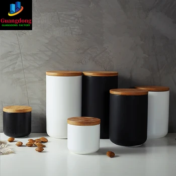 260ML 800ML 1000ML Ceramic Storage Tank Sealed Coffee Storage Bottle with Wood Lid Spice Jar Container Tea Pot Grain Organizer