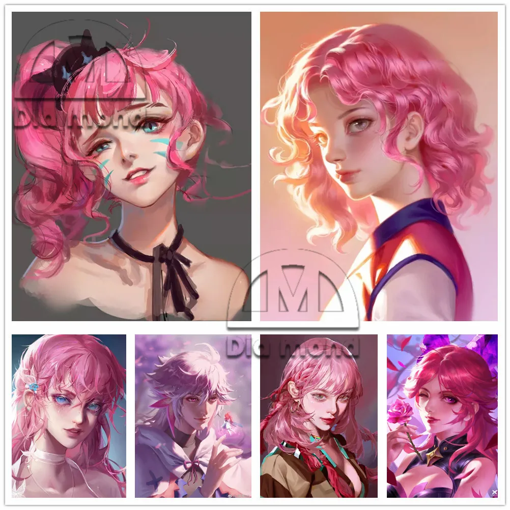 

Diy Diamond Painting Pink Girl Portrait Diamond Embroidery Cartoon Sexy Girl Diamond Mosaic Art Wall Decor Rhinestone Painting