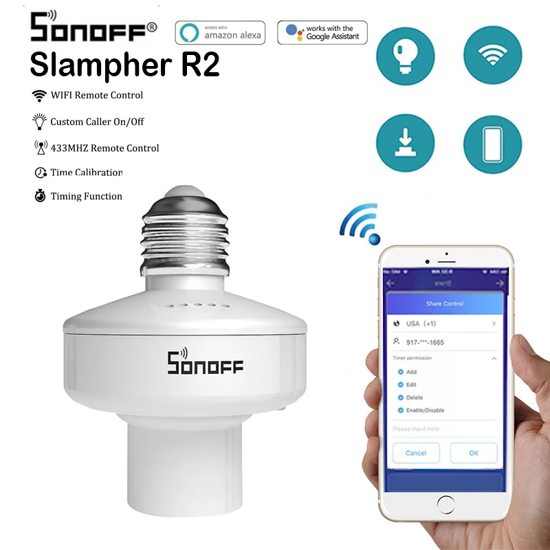 Смарт высветильник ель Sonoff Slampher R2 E27 с поддержкой Wi Fi RF 433 МГц|Модули для умного