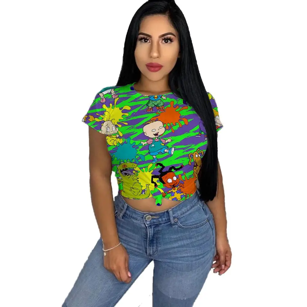 

Fashion and leisure T-shirt with cartoon printing with round neck and short sleeves will be a hit in women's T-shirt in 2020