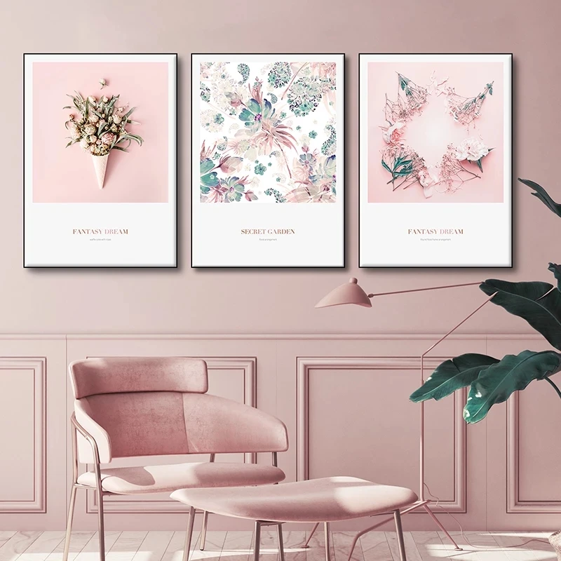

Pink Flower Prints and Poster Nordic Canvas Painting Wall Paintings Home Art Decor Modern Room Decoration Aesthetic Picture Gift