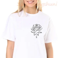woman tshirts white tshirt flowers print graphic tee tops goth t shirt women clothes harajuku pocket shirts womens clothing 2021