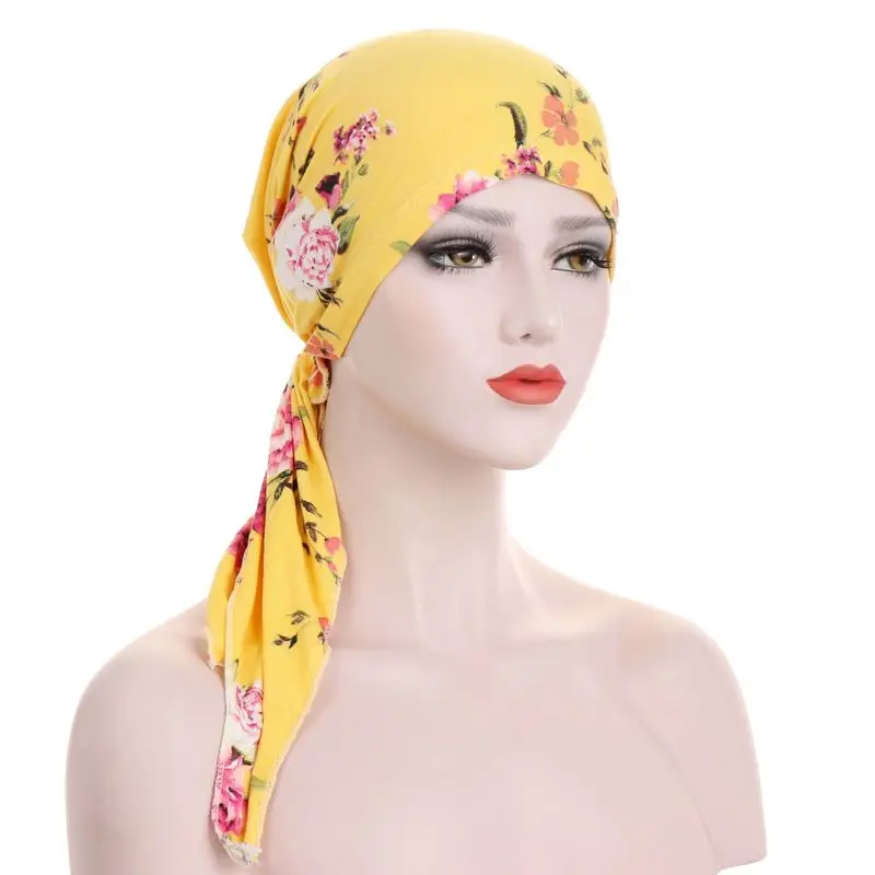 

Hijab Hat Wrap Women Hair Loss Head Scarf Chemo Cap Stretch Floral Turban Muslim