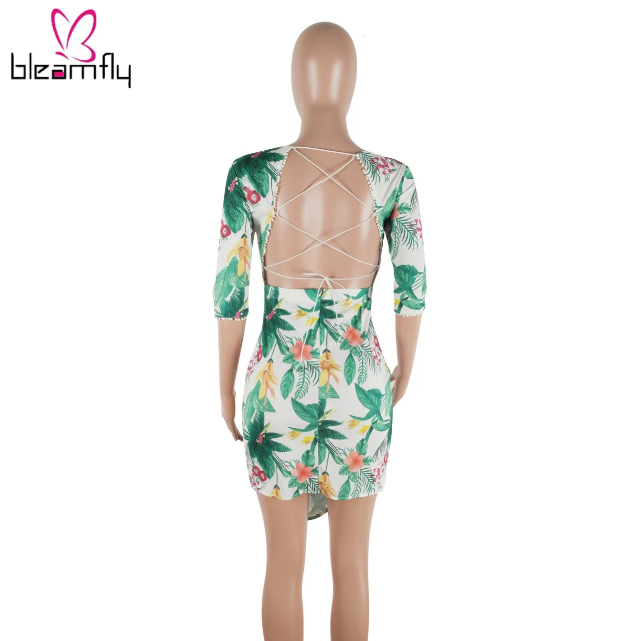 2019 женское летнее платье средней длины с v-образным вырезом и принтом в виде