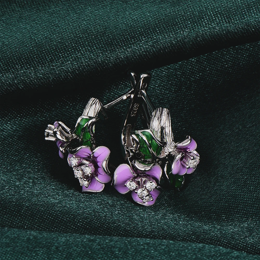 Женские серьги-гвоздики из серебра 925 пробы с эмалью | Украшения и аксессуары