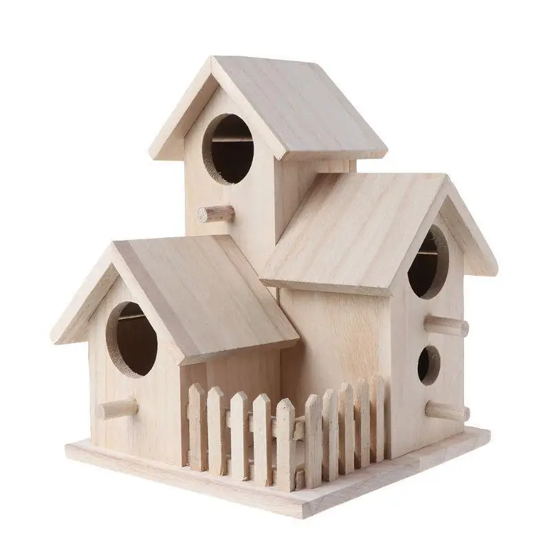 

Wooden Bird House With Fence Birds Nest Birds Breeding Box For Outside Decorative Garden Cages Parrot Nest Houses Pet Bedroom