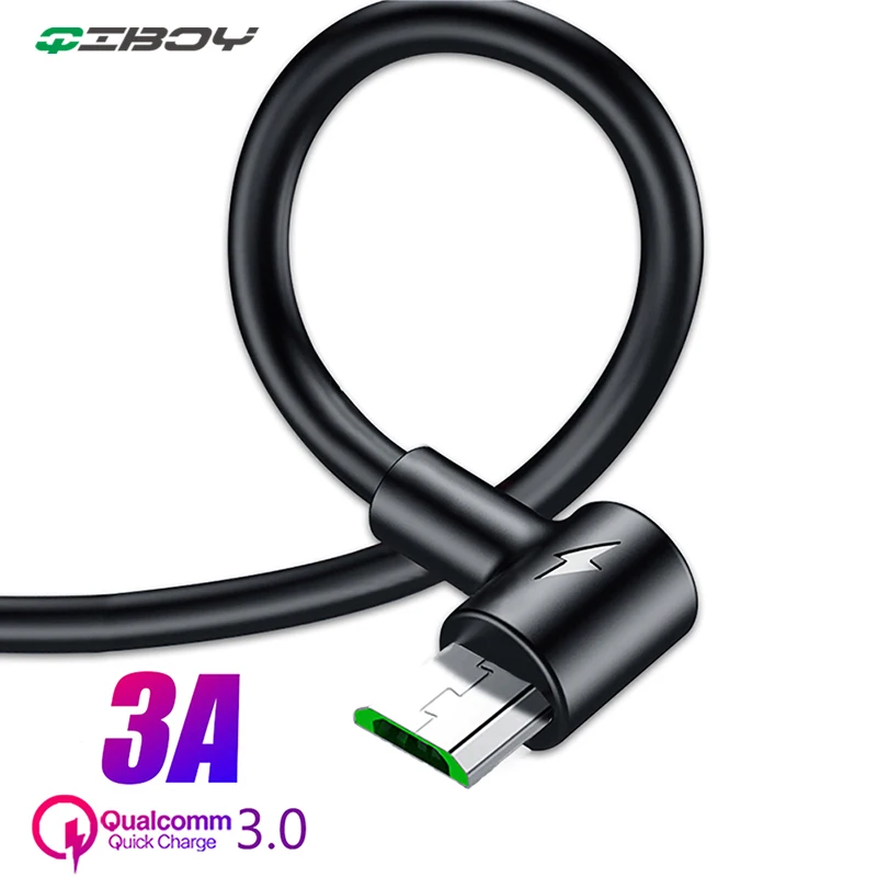 1 м/2 м 3A USB кабель Micro 90 градусов провод для быстрой зарядки Samsung Xiaomi Huawei передачи