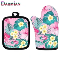 darmian tropical plant leaves design insulated gloves kitchen microwave oven anti scalding grill mitts skid padded home decor