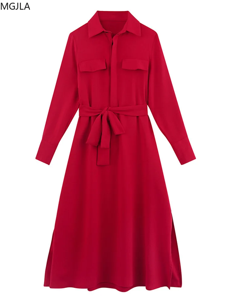 

Red Skirt Female Autumn 2020 New French Super Long Waist Shirt Dress Fairy Super Fairy Retro Long Skirt Dresses for Women