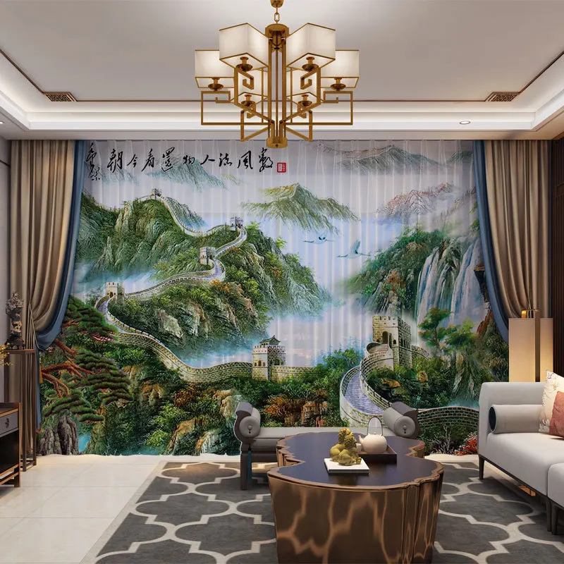 Шторы с изображением гор и пейзажа в китайском стиле занавески из натуральной