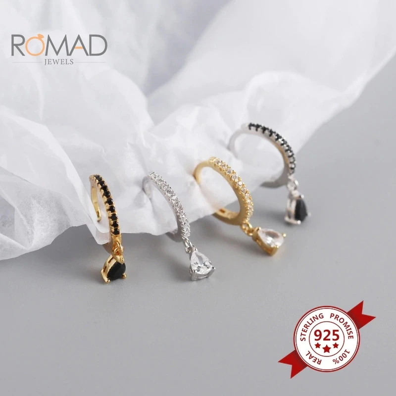 

ROMAD 925 Sterling Silver Hoop Earrings Women Turquoise Water Drop Minimalist Black Earrings For Women Jewelry Gifts Pendientes