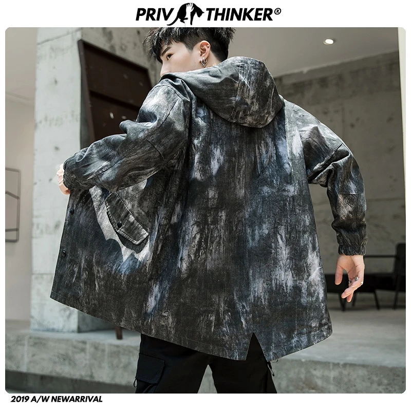 Privathinker 2020 мужской осенний Новый Тренч с вышитым галстуком и капюшоном свободный