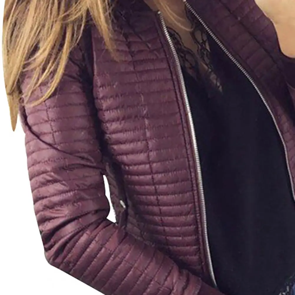 

Women Jacket Long Sleeve Stylish Faux Leather Women Motorcycle Jacket for Daily Life Coat For Ladies Solid color top Jacket