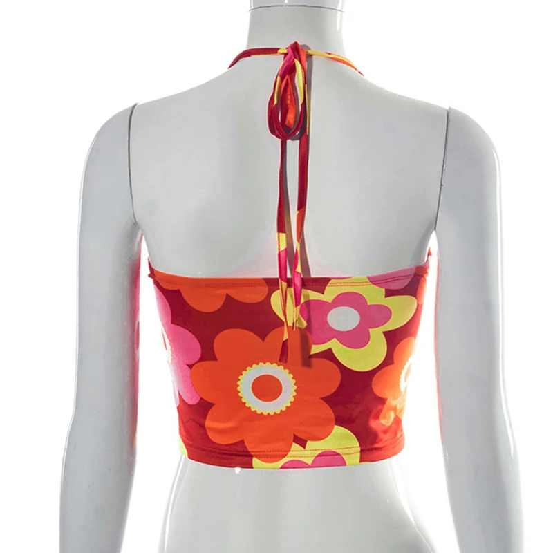 Сексуальный укороченный топ в стиле Харадзюку с цветочным узором и открытой