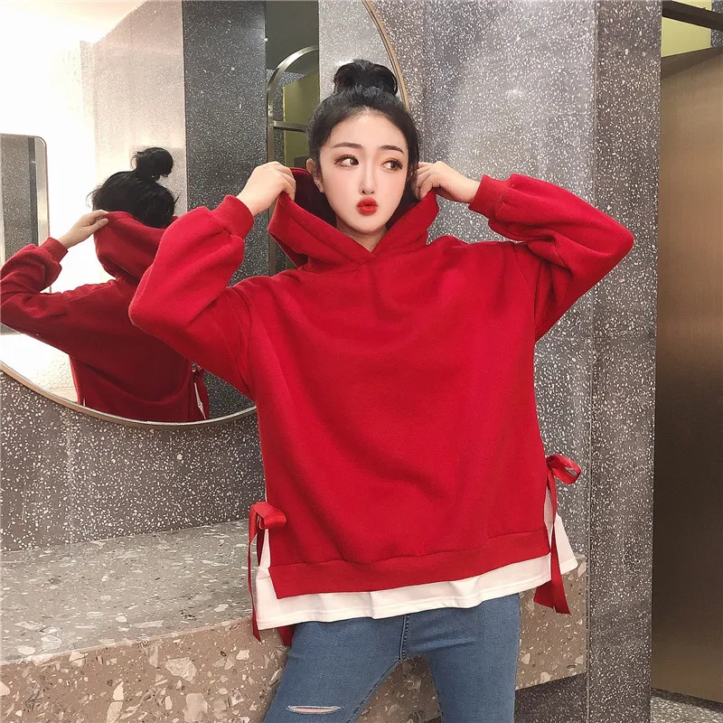 Hoodies Women Hooded Solid High Quality Warm Korean Style Loose Drawstring Harajuku Womens Casual Students Thicker Velvet Girls