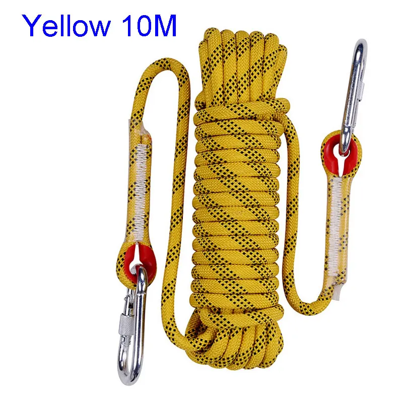Yellow 10M Верёвка для скалолазания на открытом воздухе, диаметр 10 мм, рок-ремешок, высокопрочная безопасная веревка для кемпинга, походов, скалолазания, выживания, пожаротушения, шнур - Цвет: Yellow 10M