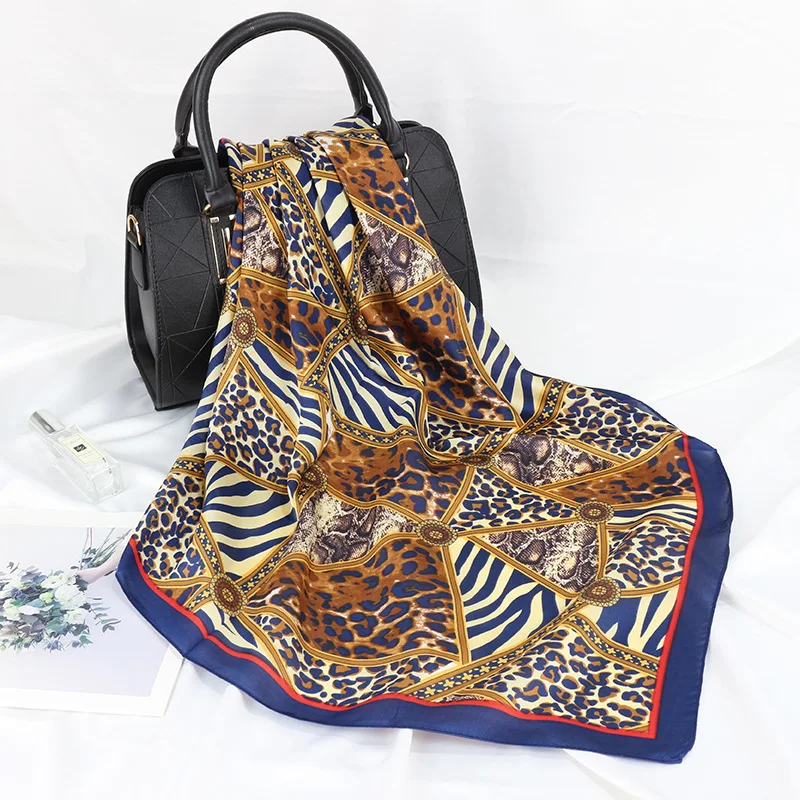 Модный шарф для волос женщин атласная шаль с леопардовым принтом шелковые шарфы