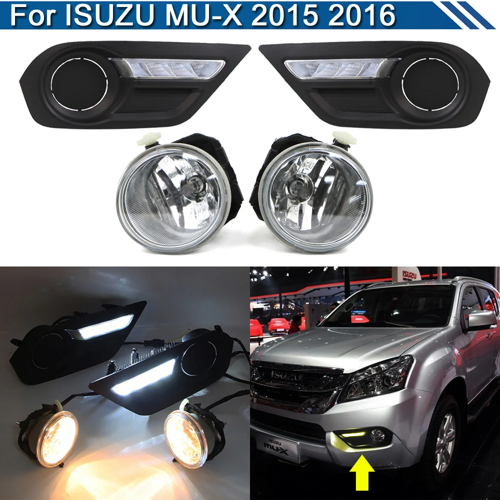 

2Pcs LED Fog Warning Lamp For ISUZU MU-X 2015 2016 White DRL Daytime Light Amber Turn Signal Lights
