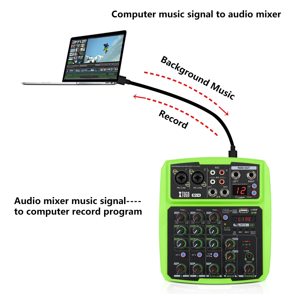 XTUGA 4 канала аудио миксер Многофункциональный ПК интерфейс микшерная консоль