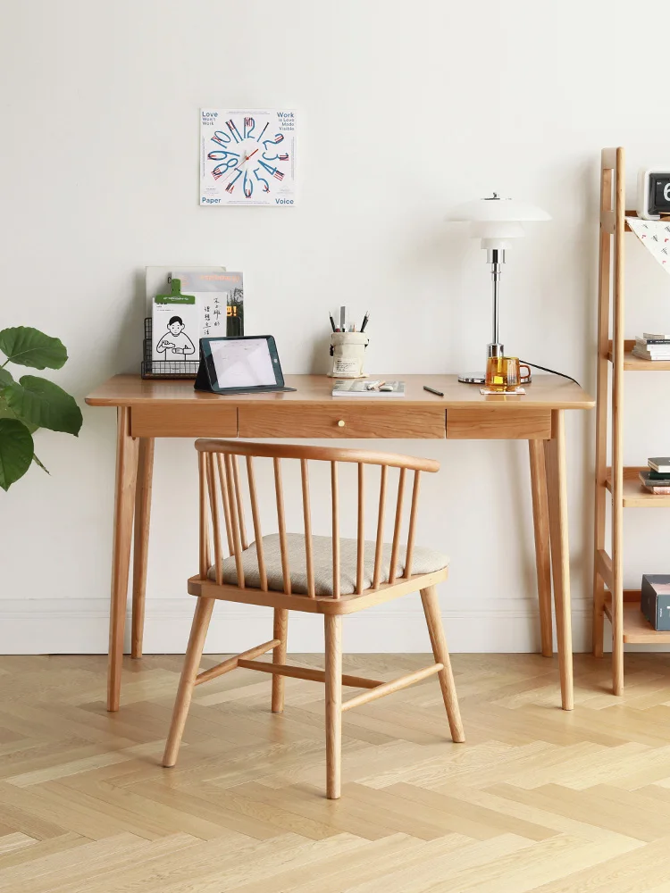 

Solid wood desk chair backrest log color Japanese cherry wood white oak Windsor armchair Nordic dining chair