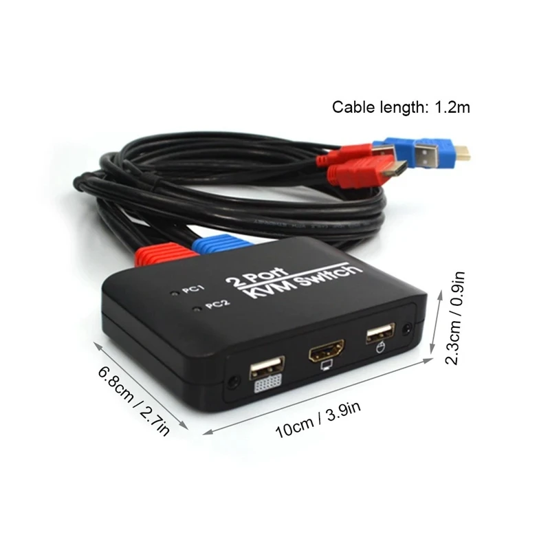 2 порта USB HD KVM переключатель для двух мониторов клавиатура мышь Поддержка