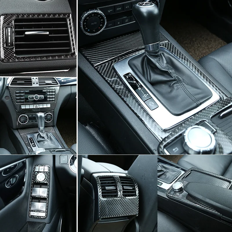 

For Mercedes Benz C Class W204 Carbon Fiber Car Inner Gearshift Air Conditioning CD Panel Reading Light Cover Trim Car Stickers