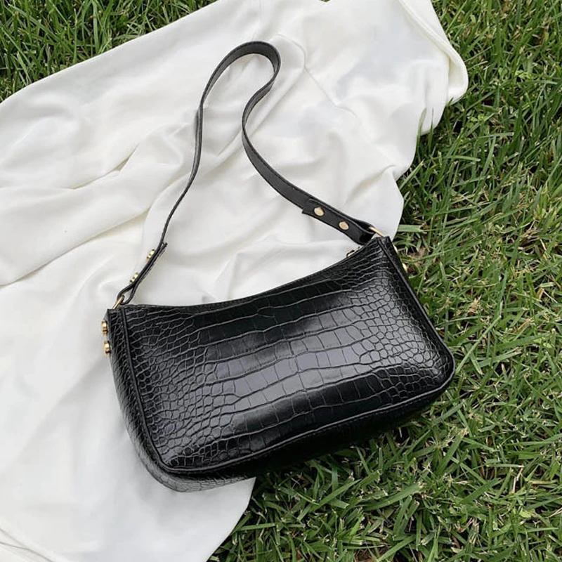 

2021 новая сумка-багет в стиле ретро с крокодиловым узором, женская модная сумка из искусственной кожи для подмышек, сумки на плечо, роскошная ...