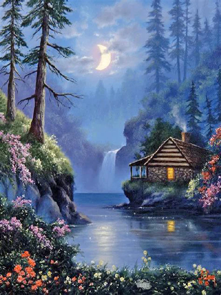 

5D DIY Diamond Painting Full Diamond Embroidery Landscape Sale Forest Cabin Diamond Mosaic Cross Stitch Set Home Decor