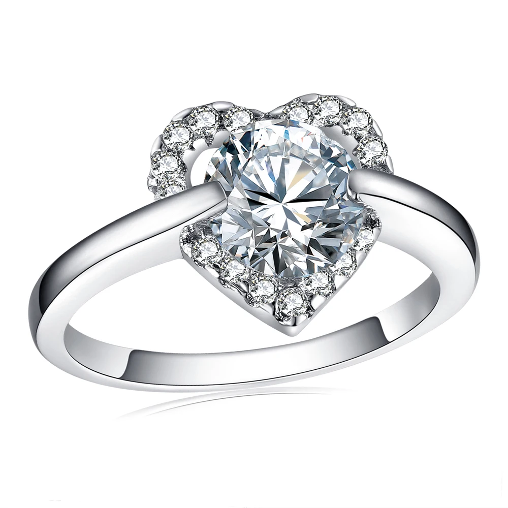 

Lady Transparent Heart Shaped Zircon Ring Inlaid Zircon Fashion Beautiful Metal Ring Colorful Charm Party Wedding Ladies Jewelry
