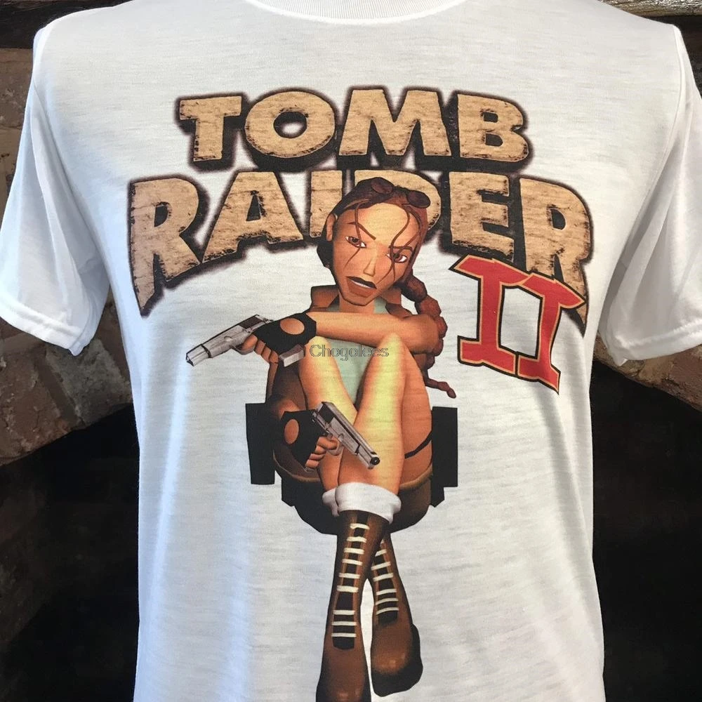 Белая футболка с принтом гробника Райдера 2 Лара Крофт 90. В стиле ретро. Мужчины и