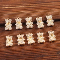 10pcs gold silver color shiny crystal alloy bear charm for handmade necklace earrings key chains pendant wholesale accessories
