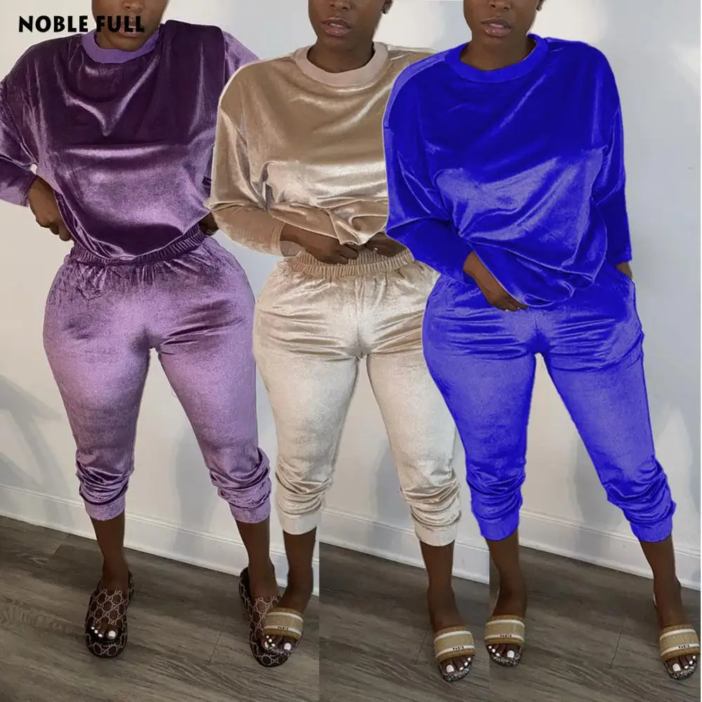 

Осенне-зимний женский повседневный модный однотонный золотистый бархатный спортивный комплект из двух предметов с длинным рукавом спорти...