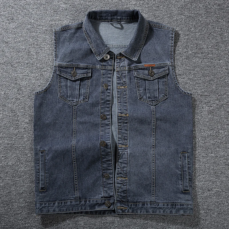 

Plus Size 8XL 7XL 6XL 5XL Cotton Jeans Sleeveless Jacket Vest Men Denim Jeans Vest Male Cowboy Outdoors Waistcoat Mens Jackets