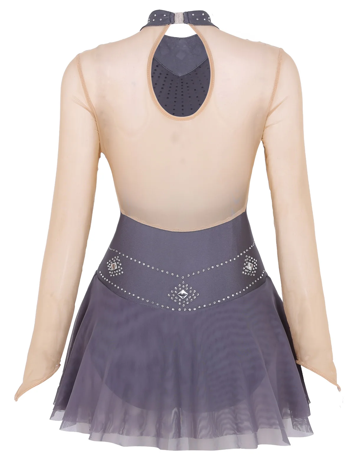 Adult Shiny Rhinestones Long Sleeve Mesh Splice Ballet Gymnastics Leotard Women Figure Skating Dress Competition Dance Costumes