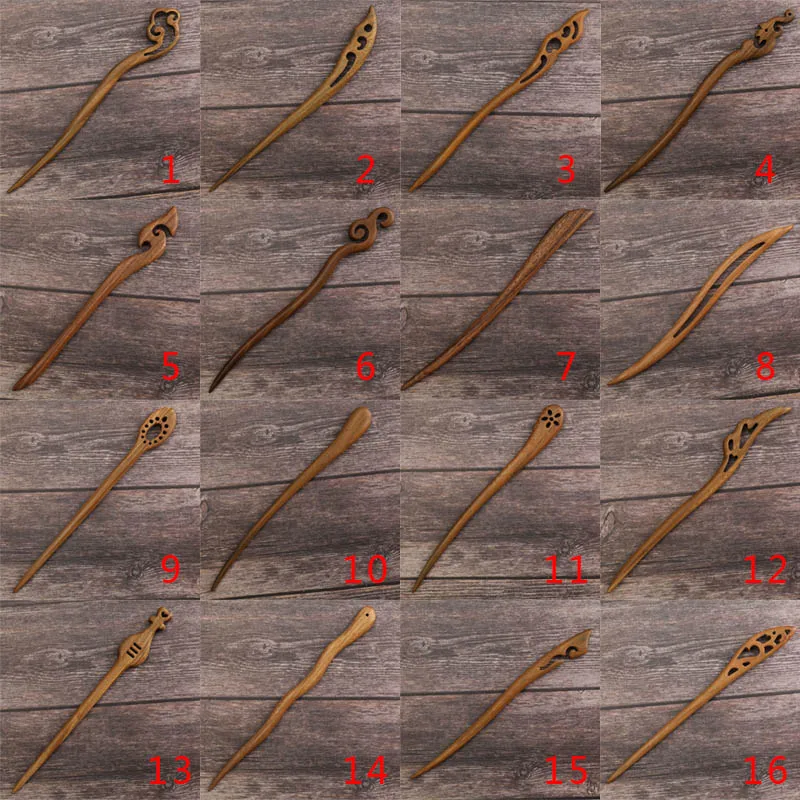 Древняя Женская Ручная резная деревянная зеленая сандаловые шпильки для девушек