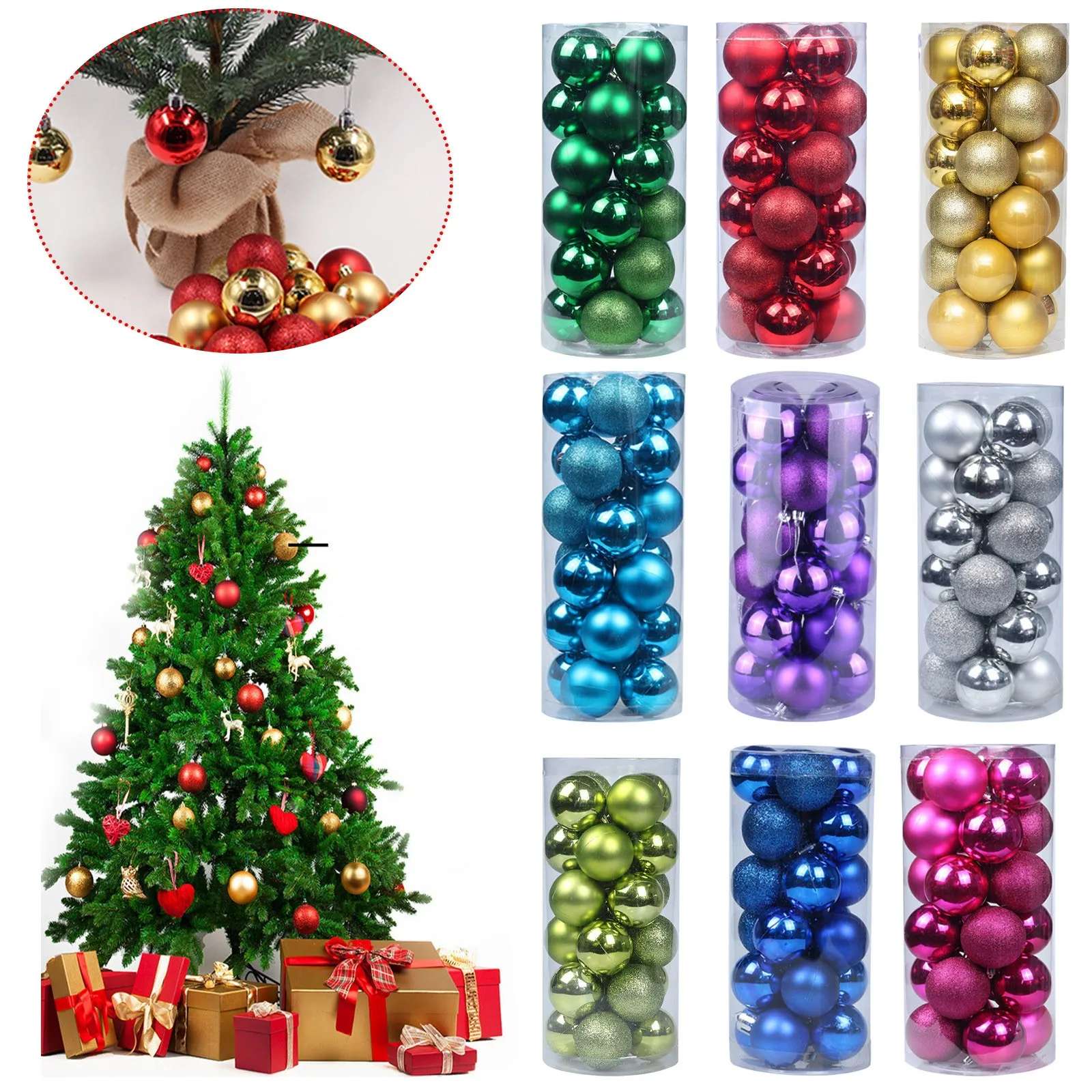 

48PCS/Set 30mm Christmas Balls Christmas Tree Decorations Bright Ball Matt Ball Powder Ball Home Ornament Decor New Year