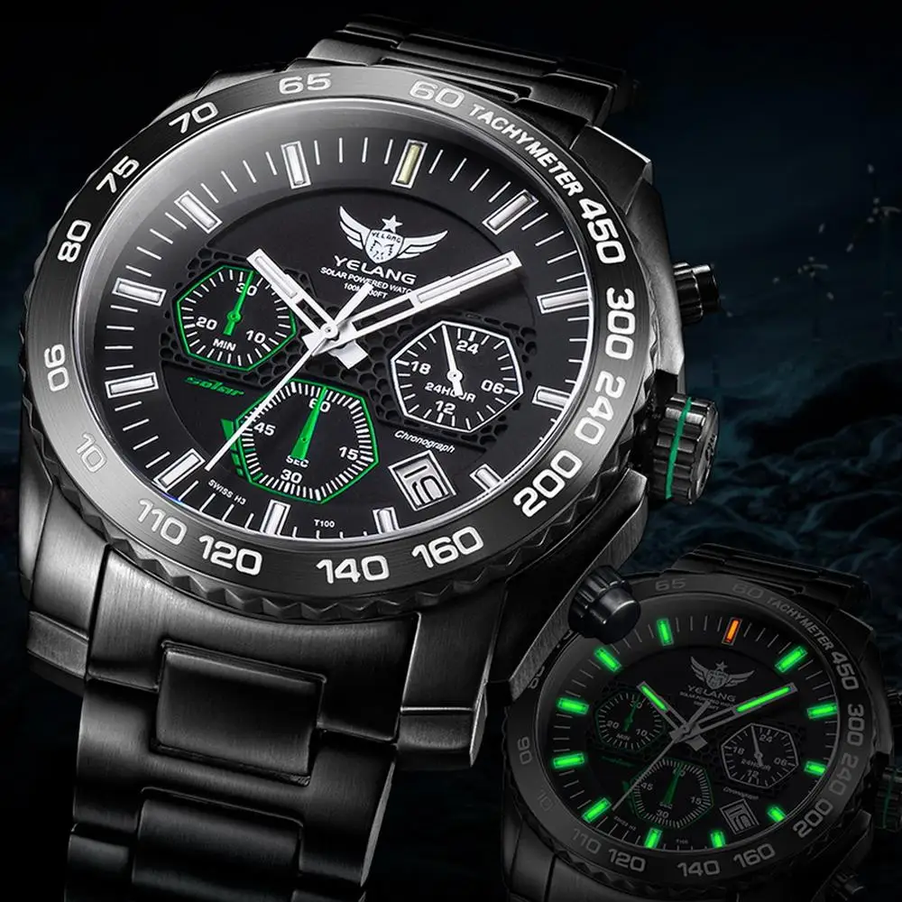 Мужские часы с тритием Yelang мужские Eco Drive армейские наручные T100 H3 светящиеся