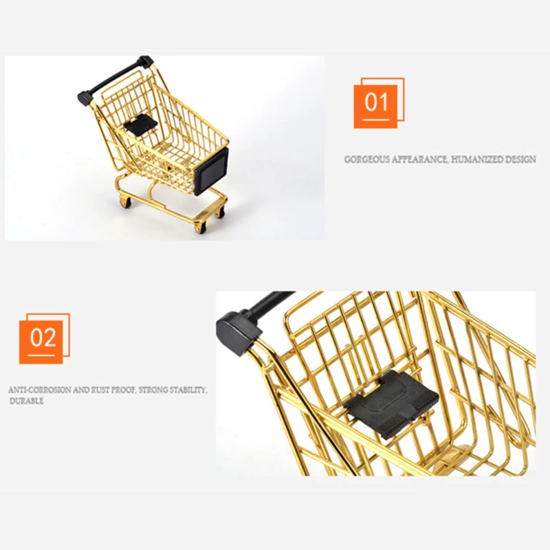 

Creative Storage Basket Simulation Mini Shopping Cart Supermarket Trolley Debris Storage Boxs Mini Supermarket Handcart Toy